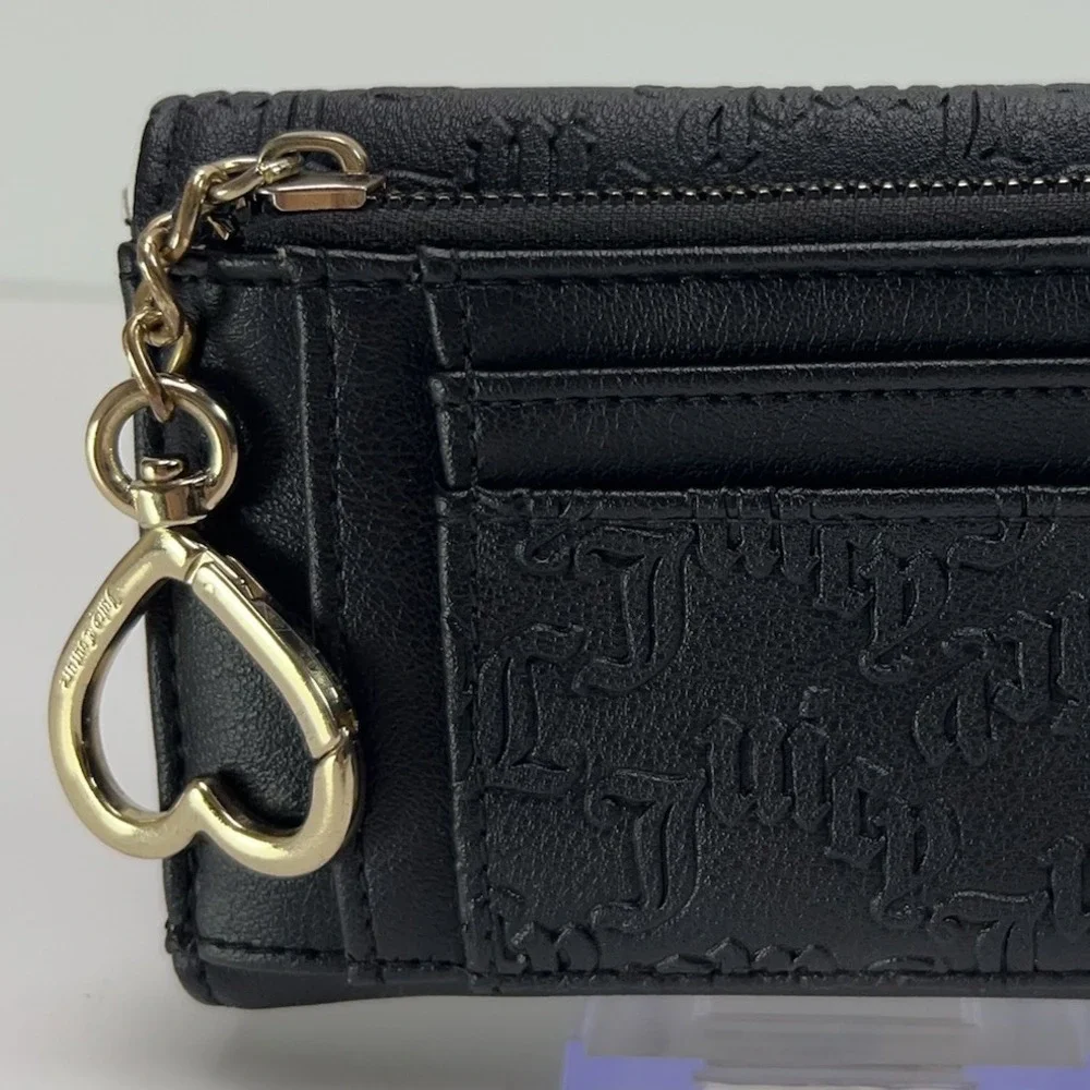 Juicy Couture Heartless Trifold Wallet Double Sided Gold Charm Liquorice Black